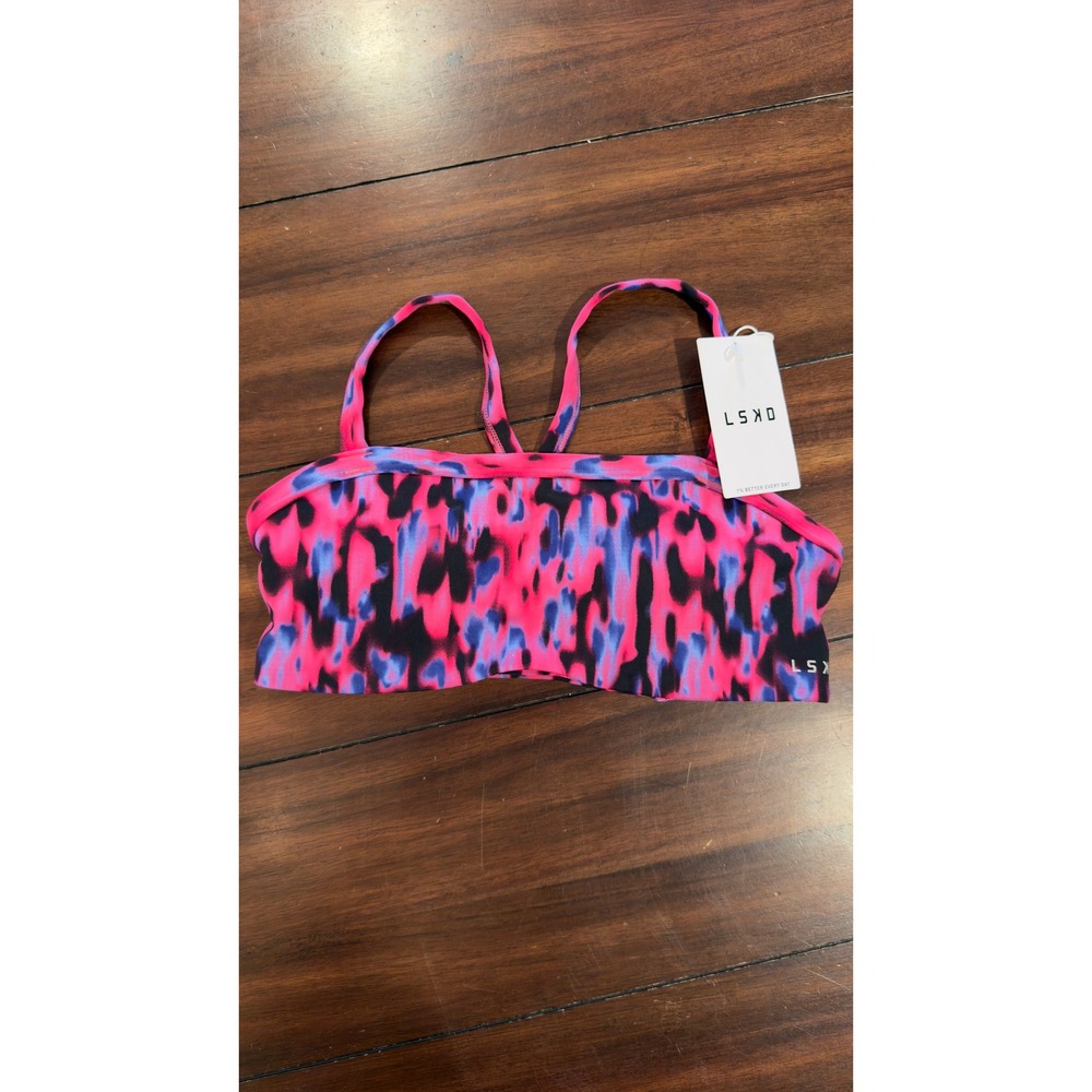 LSKD Inspired Sports Bra Pink Luminous Cross Back Size Women's Large NWT NEW